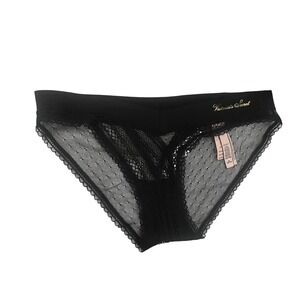 NWT Victoria's Secret VS Bikini Panty M Sheer Black‎ Mesh Lace Back Cutout
